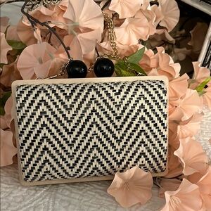 Elegant Black and White Woven Clutch